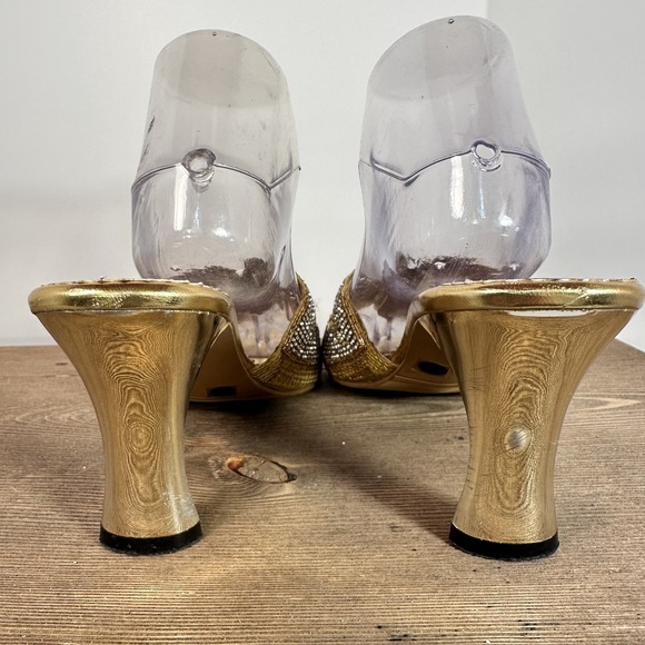VTG Rhinestone Gold Stiletto Mule Heels Womens 12 Glam Pageant Prom Evening Gala - Picture 6 of 11